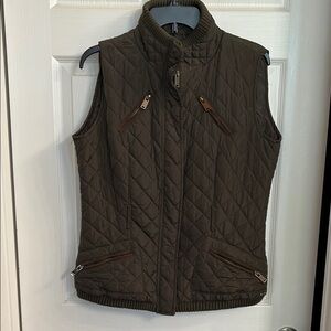 Brown Quilted Vest with Ribbed Side Panels and Insulation